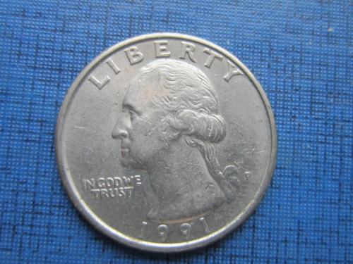 Монета квотер 25 центов США 1991-Р