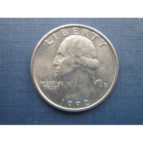 Монета квотер 25 центов США 1992 D