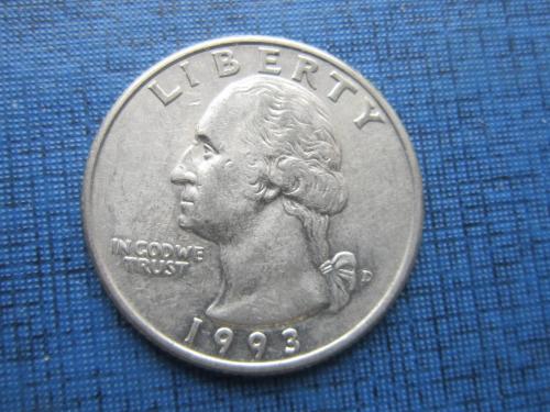 Монета квотер 25 центов США 1993-D