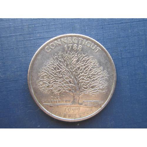 Монета квотер 25 центов США 1999 D Коннектикут