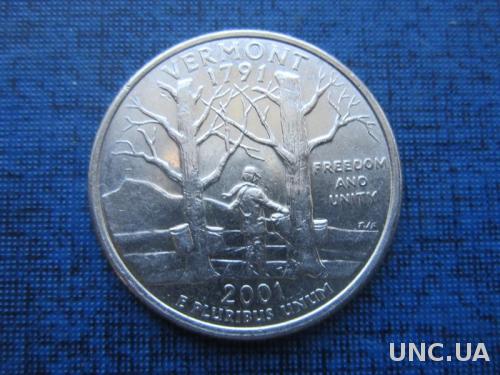 монета квотер 25 центов США 2001 D Вермонт
