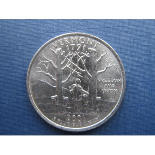 Монета квотер 25 центов США 2001 D Вермонт