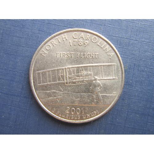 Монета квотер 25 центов США 2001 Р Северная Каролина самолёт