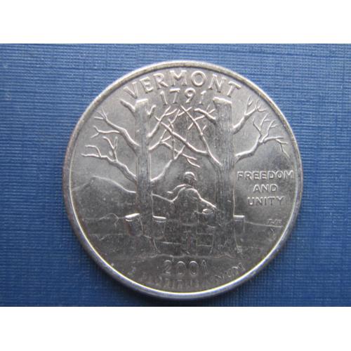 Монета квотер 25 центов США 2001 Р Вермонт