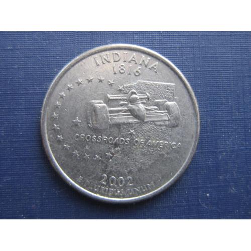 Монета квотер 25 центов США 2002 Р Индиана гоночный автомобиль болид
