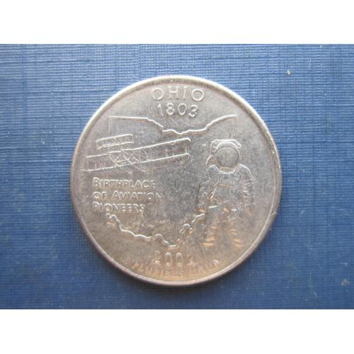 Монета квотер 25 центов США 2002 D Огайо самолёт авиация космос астронавт