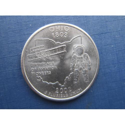 Монета квотер 25 центов США 2002 Р Огайо самолёт авиация космос астронавт
