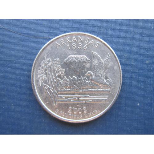 Монета квотер 25 центов США 2003 Р Арканзас фауна птица утка