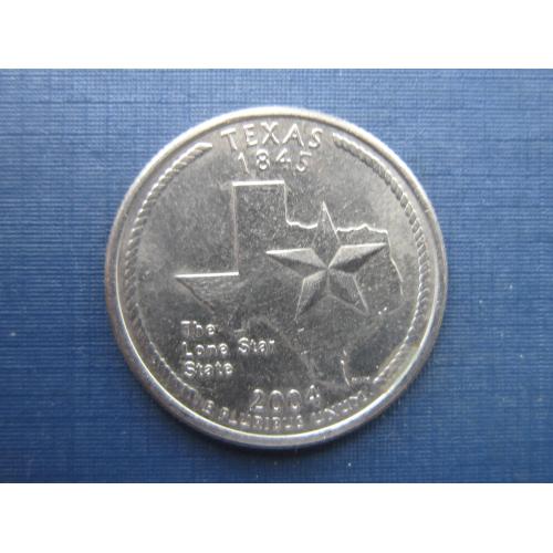 Монета квотер 25 центов США 2004 Р Техас