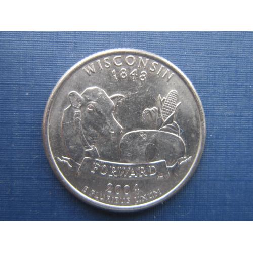 Монета квотер 25 центов США 2004 Р Висконсин фауна корова