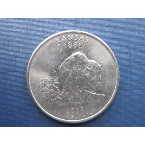 Монета квотер 25 центов США 2005 Р Канзас фауна бык бизон