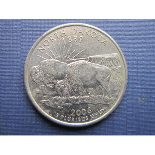 Монета квотер 25 центов США 2006 D Северная Дакота фауна бизоны