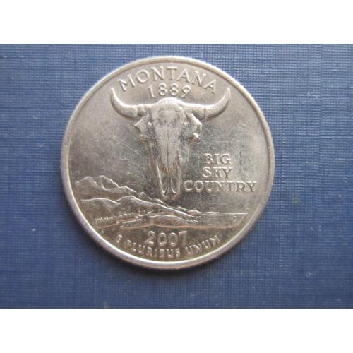 Монета квотер 25 центов США 2007 D Монтана фауна корова череп