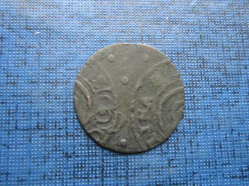 Монета солид Шведская Ливония Кристина Васа 1640-1653 сдвиг штампа