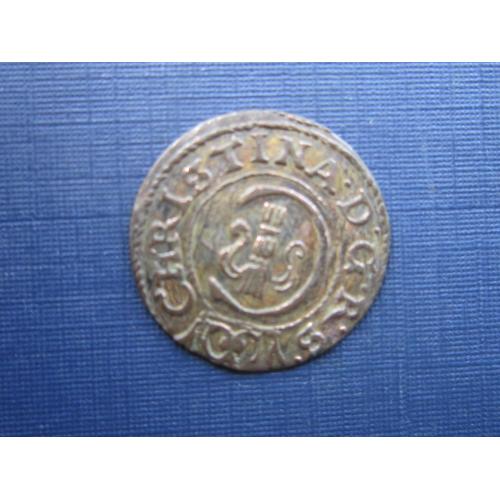 Монета солид Шведская оккупация Риги 1652 Кристина серебро состояние сдвиг