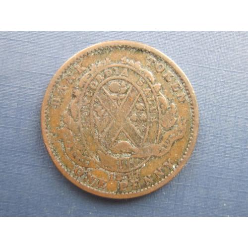 Монета токен 1 пенни 2 су Нижняя Канада 1837 на ленте Banque du peuple
