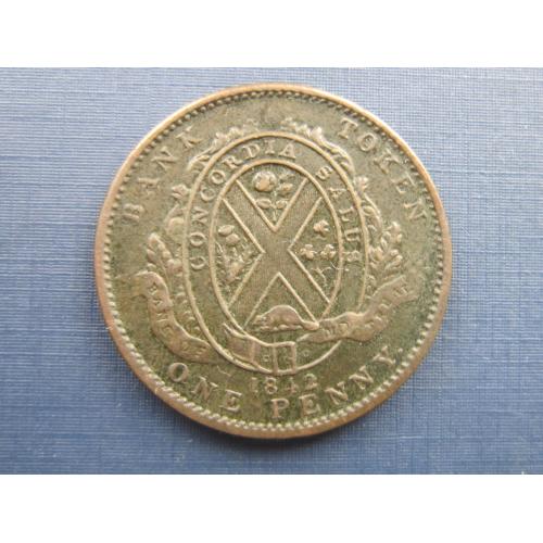 Монета токен 1 пенни Канада Монреаль 1842 на ленте Bank of Montreal редкая состояние