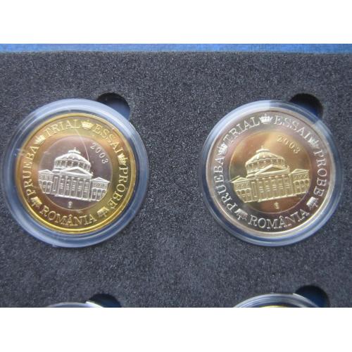 Набор монет 8 штук Румыния 2003 Проба Европроба Бухарест большого размера сертификат капсулы UNC