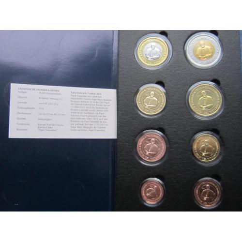 Набор монет 8 штук Ватикан 2014 Проба Европроба Папа большого размера сертификат капсулы UNC