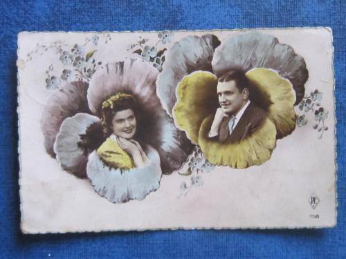 открытка Франция Влюблённые со штемпелем Германия Рейх 1942 свастика 
