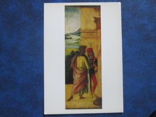 открытка живопись Лоренца Коста Двое мужчин у колонны