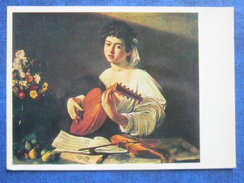 открытка живопись Микеланджело Юноша с лютней