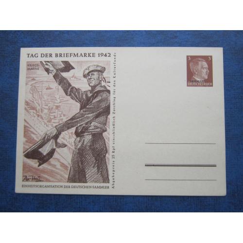 Почтовая карточка марка Украина Германия 1942 Военный моряк корабль Гитлер надпечатка не гаш