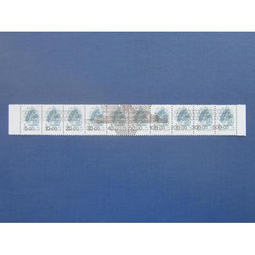 Полоса 10 марок Биробиджан 1992 провизории надпечатки разных номиналов на 3 коп иудаика MNH №3