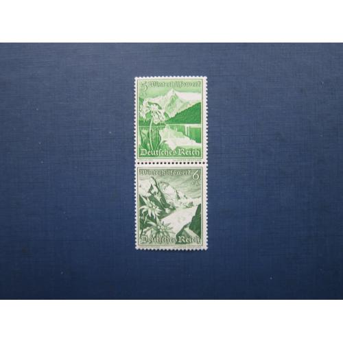 Сцепка 2 марки Германия Третий Рейх 1938 горы флора цветы эдельвейс MNH