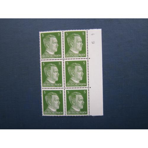 Шестиблок 6 марок Німеччина Третій Рейх 1941 стандарт Гітлер 5 пф MNH