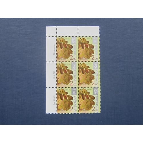 Шестиблок верхний левый 6 марок Украина 2012 стандарт 2-00 грн флора  дерево дуб MNH
