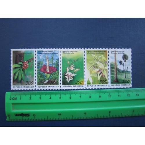 Зчепка 5 марок Індонезія 1996 флора квіти пальми ягоди MNH №2