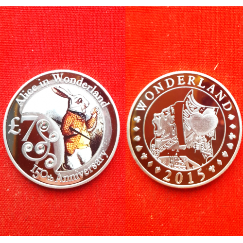 7 £(фунтов) 2015г.Wonderland,150 лет сказке Льюиса Кэрролла «Алиса в Стране чудес»,Белый Кролик,40мм