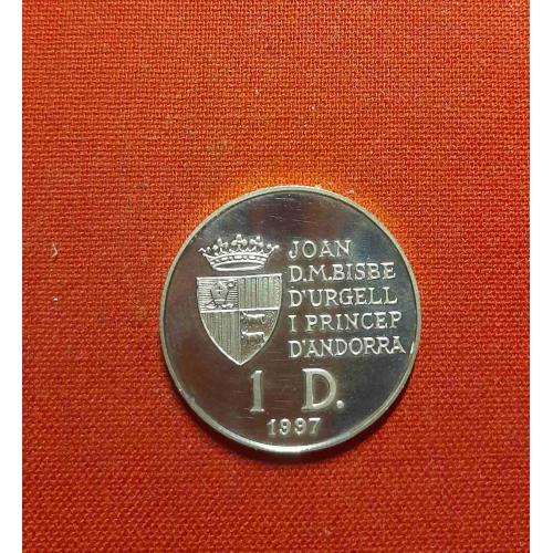 Андорра 1 динер 1997г. Серебро 0.500,  40 лет подписанию Римского соглашения,редкий
