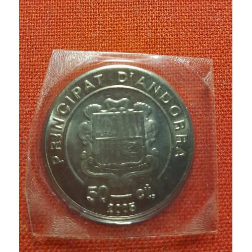 Андорра 50 сантимов 2005г. Смерть Иоанна Павла II,запайка,из набора,супер редкие