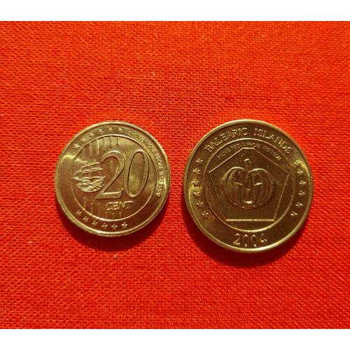 Балеарские острова 20 центов  2004г. евро-пробы,UNC редкий  Islas Baleares  Мальорка, Менорка, Ибица