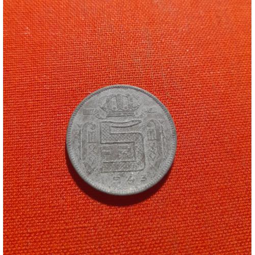 Бельгия 5 франков 1943г. цинк, Леопольд III