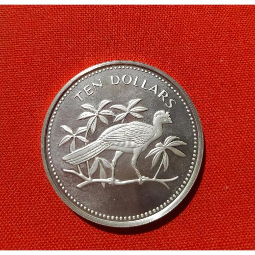 Белиз 10 долларов 1974 г. 40мм, Серебро 0.925 ,редкие