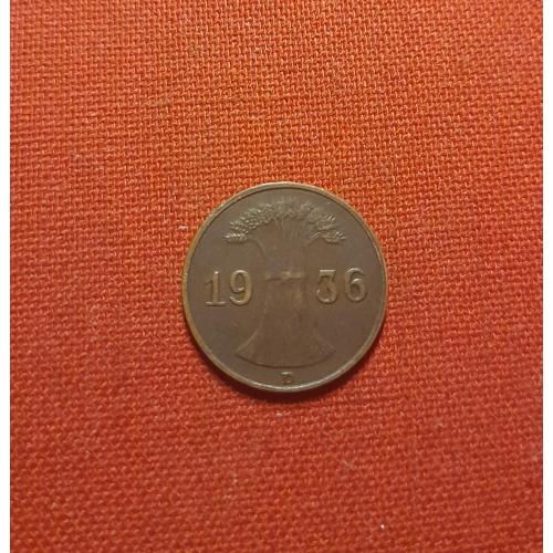 Германия 1 пфенниг 1936г.Третий Рейх (1933-1945)  монетного двора:  "D" — Мюнхен