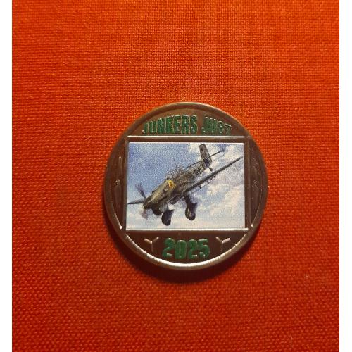 Гран-Канария 7 реалов 2025г.Канарские о-ва,Junkers JU 87,цвет.тампопечать