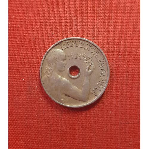 Испания 25 сентимо 1934г.Вторая Республика (1931 - 1939),нечастые