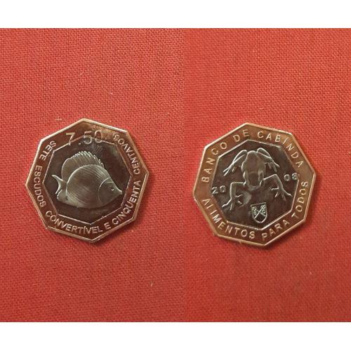 Кабинда 7.50 эскудо 2008г.8-ми угольные.Cabinda провинция в  Ангола,Рыба,Лягушка, РЕДКИЕ