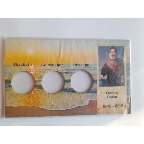 Картон от набора монет Острова Тернате, на 3 монеты, Фрэнсис Дрейк,БЕЗ МОНЕТ