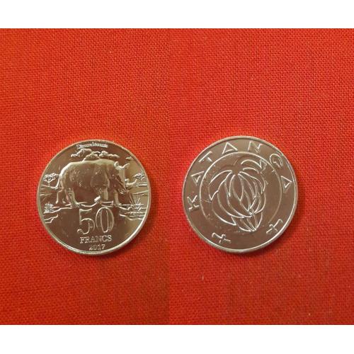 Катанга 50 франков 2017г. Diceros bicornis,Чёрный носорог 