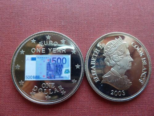 Кука острова 1 доллар 2003г. редкий,38,5мм,цветной евро-валюта 500 евро