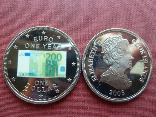Кука острова 1 доллар 2003г. редкий,38,5мм,цветной евро-валюта 200 евро