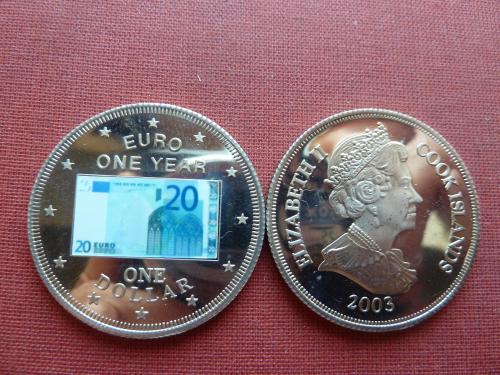 Кука острова 1 доллар 2003г. редкий,38,5мм,цветной евро-валюта 20 евро