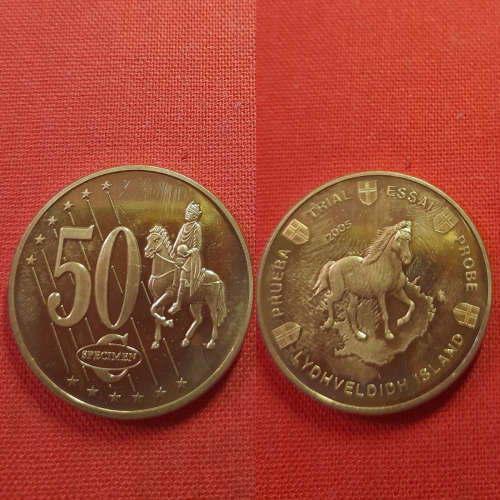 Лидвелдид остров 50 евроцентов 2005г.33мм,LYDHVELDIDH ISLAND(Исландия),из набора европроба,оч.редкие