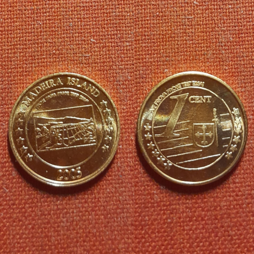 Мадейра остров 1 цент 2005г. Madeira Island,из набора евро-пробы,редкий