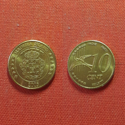 Мадейра остров 10 центов 2005г. Madeira Island,из набора евро-пробы,редкие